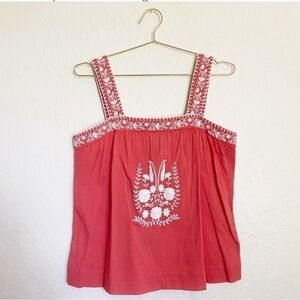 JOIE Salmon Embroidered Tank Top SZ XS festival 316 cottage bright color